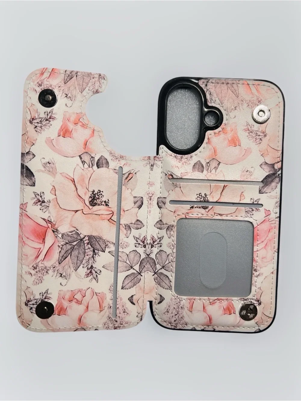 Leto Floral Pink Wallet Cell Phone Case with Card Slots iPhone 16